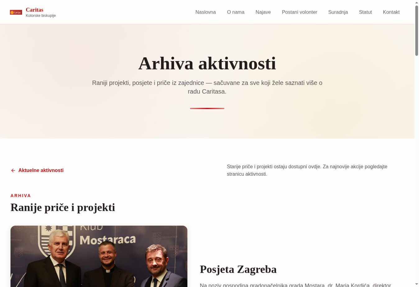 Published Caritas activities archive, with earlier stories and a link back to current updates.