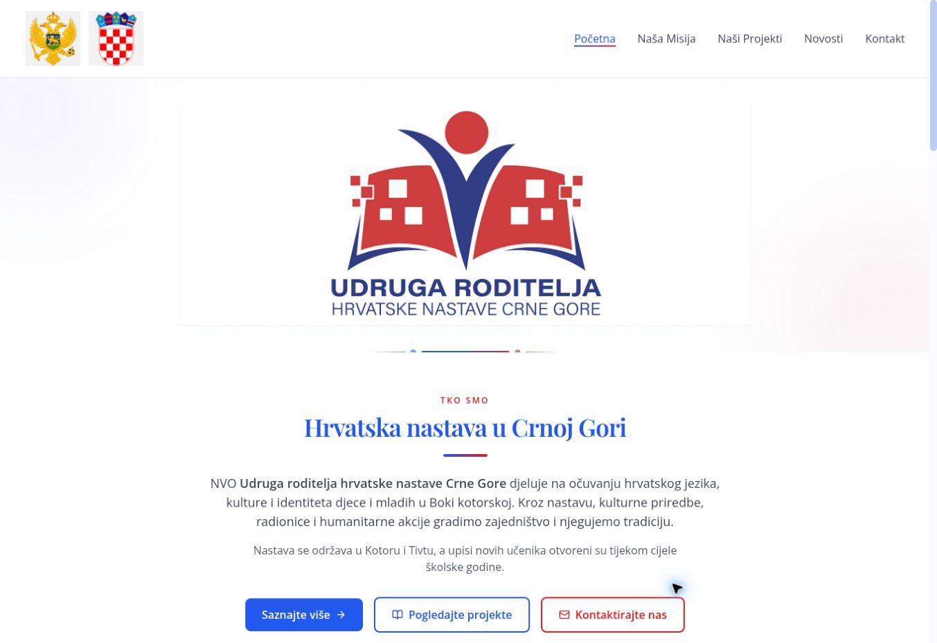 Homepage of Hrvatska nastava Crna Gora and its parents’ association.